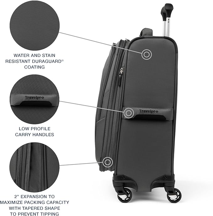 Travelpro Maxlite 5 Softside Expandable Carry on Luggage with 4 Spinner Wheels, Lightweight Suitcase, Men and Women, Shadow Grey, Carry On 21-Inch