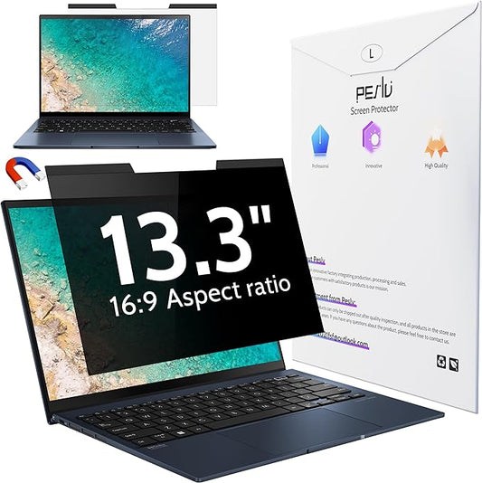 Magnetic Laptop Privacy Screen 13.3 Inch for 16:9 Computer Monitor, 13" Removable Anti Glare Protector Blue Light Filter Shield Compatible with Lenovo Hp Dell Acer Asus Thinkpad Envy Xps