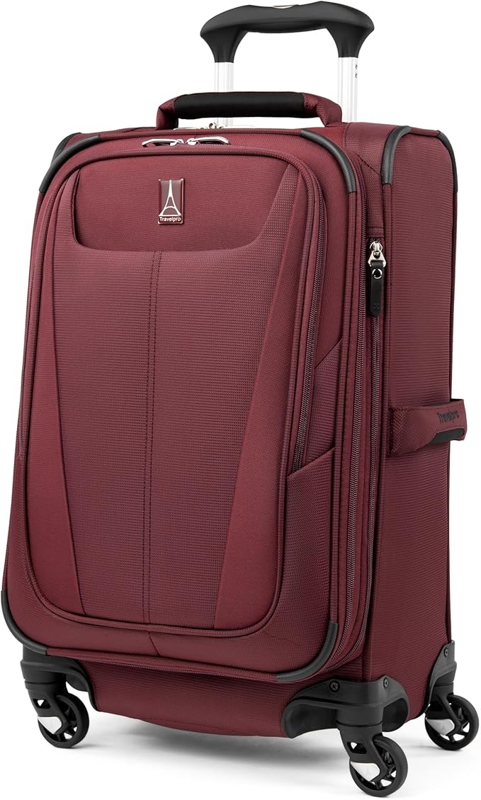 Travelpro Maxlite 5 Softside Expandable Carry on Luggage with 4 Spinner Wheels, Lightweight Suitcase, Men and Women, Burgundy, Carry On 21-Inch