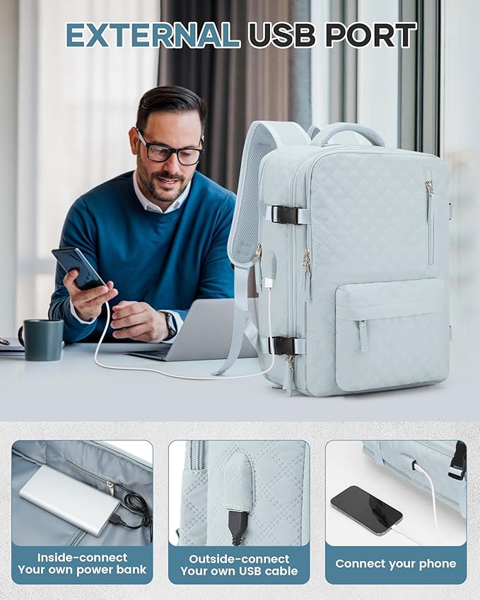 Vacuum Travel Backpack with Pump for Women,Personal Item Carry on Backpacks Flight Approved 18x14x8 inches for Men,Laptop Waterproof Work Compression bags Casual Daypack Blue.