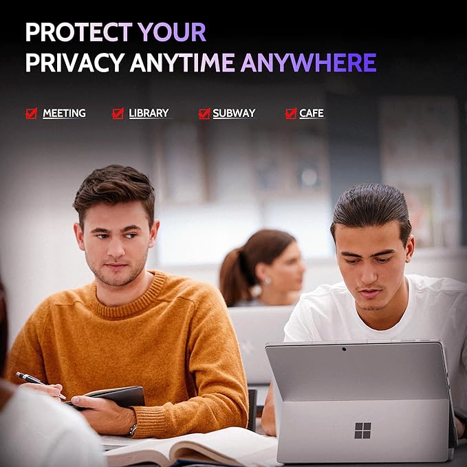 Privacy Screen for 13 Inch Surface Pro 11/10/9/8/X, MagicSuction™ Removable Anti Spy Black Protector, Glare Blue Light Filter for Microsoft Laptop Computer Monitor