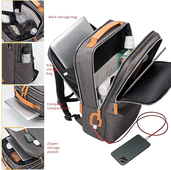 NOBLEMAN Backpack for women and Men, Business Computer Backpacks,multi-compartment storage Daypack, Water-resistent 15.6 Inch Laptop Backpack with USB,for nurse,business (Grey plus)