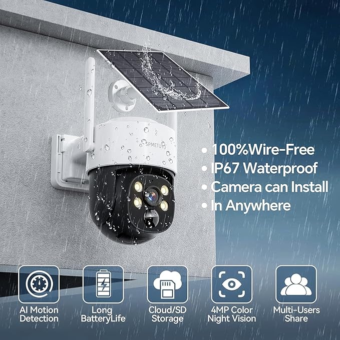 Solar Camera Outdoor Wireless: 360°Security Cameras for Home Security 2.4G WiFi Outdoor Camera Solar/Battery Powered, Pan & Tilt with Full Color Night Vision 2-Way Talk,Cloud/SD Storage