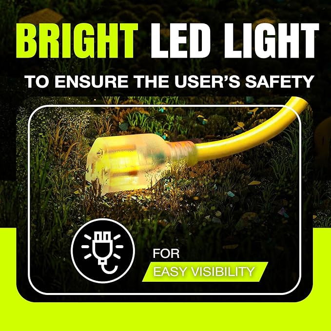 100ft Outdoor/Indoor Extension Cord 10/3 Gauge Ultra Heavy Duty 3 Prong SJTW, Waterproof, Flexible Cold-Resistant Long Power Cord,15A 125V 1875W, Yellow by LifeSupplyUSA