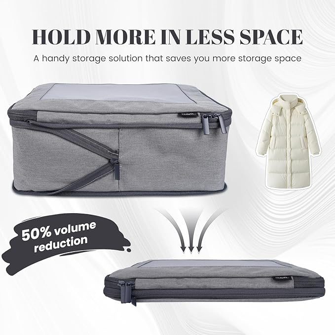 Compression Packing Cubes for Travel, 4-Pack Luggage Organizer Bags with Double Zipper, Breathable Mesh & Nylon Twill, Grey Suitcase Organizers for Efficient Packing