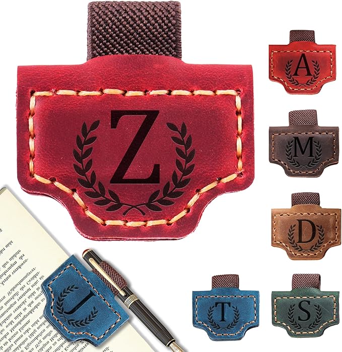 Personalized Bygone Mark Bookmark with Pen Holder, Leather Magnetic Bookmark 26 Letters Name Initial Bookmarks for Readers, Book Lover Gifts for Women Men Notebook Accessories (Red, Z)