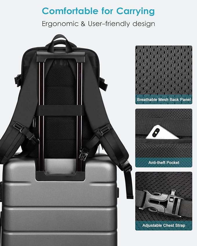 HOMIEE 40L Travel Backpack TSA Approved Personal Item Bag Carry on Luggage 18x14x8 Expandable Laptop Backpack for Men Women, Black