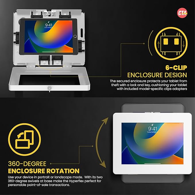 Locking iPad Wall Mount - CTA Anti-Theft Large Locking Tablet Enclosure w/ Key Lock and Interior Cable Routing for iPad Pro 12.9", Surface Pro 3, 4, 5, 6, 7, 8, X - White - (PAD-PLWW)