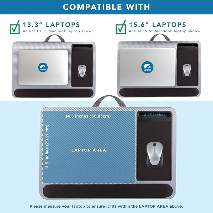 LAPGEAR Home Office Pro Lap Desk with Wrist Rest, Mouse Pad, and Phone Holder - Silver Carbon - Fits up to 15.6 Inch Laptops - Style No. 91615