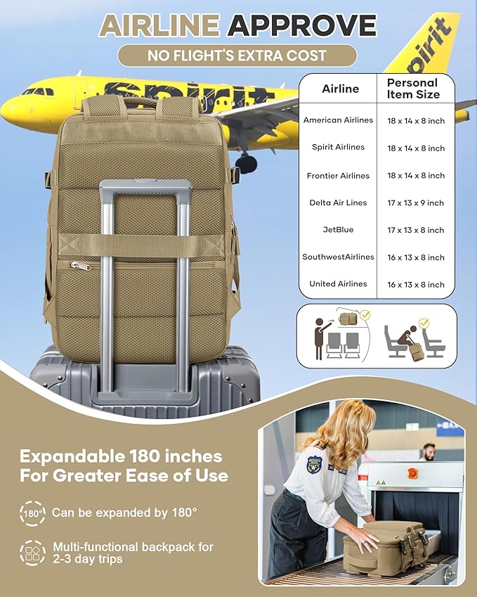 Vacuum Travel Backpack with Pump for Women,Personal Item Carry on Backpacks Flight Approved 18x14x8 inches for Men,Laptop Waterproof Work Compression bags Casual Daypack Khaki