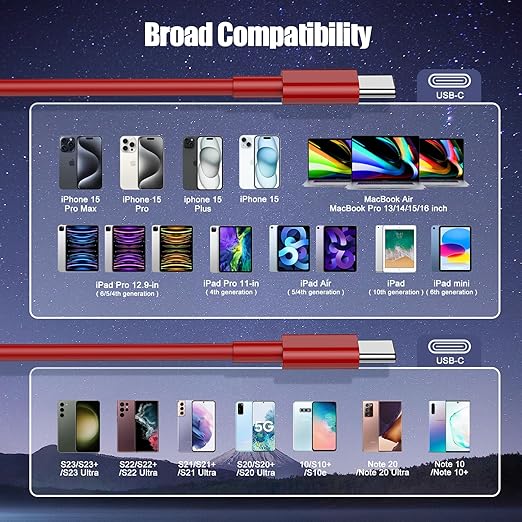 3-Pack Red [3.3FT+6.6FT+10FT] 60W USB C to USB C Cable, Type C Fast Charging Cable for iPhone Air 17 16e 16 15 Pro Plus Pro Max，for Galaxy S25, for iPad Pro/Air/mini, for MacBook Pro/Air and More