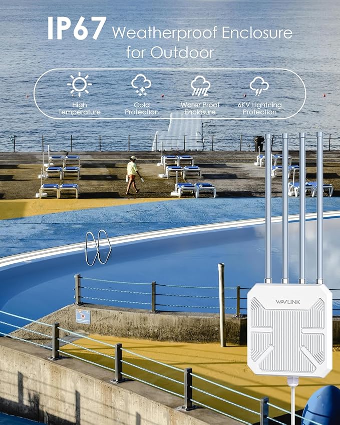 WAVLINK 2025 AX3000 WiFi 6 Wireless Outdoor Repeater, Long Range Outdoor WiFi Extender with Dual Band/PoE/IP67 /600mW of Power/Up to 256 Devices Work with Starlink, Support for Farm, Campsite