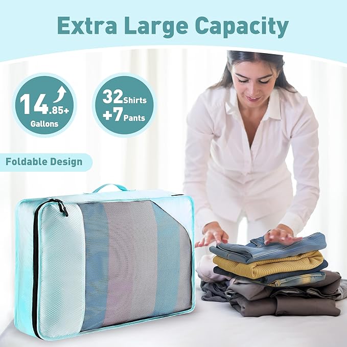 8-Piece Packing Cubes for Travel, Mesh Luggage Organizers with Shoe Bag, Toiletry Bag, Laundry Pouches, 4 Sizes (XL/L/M/S) for Suitcase Organization, Men Women Kids, Lake Blue