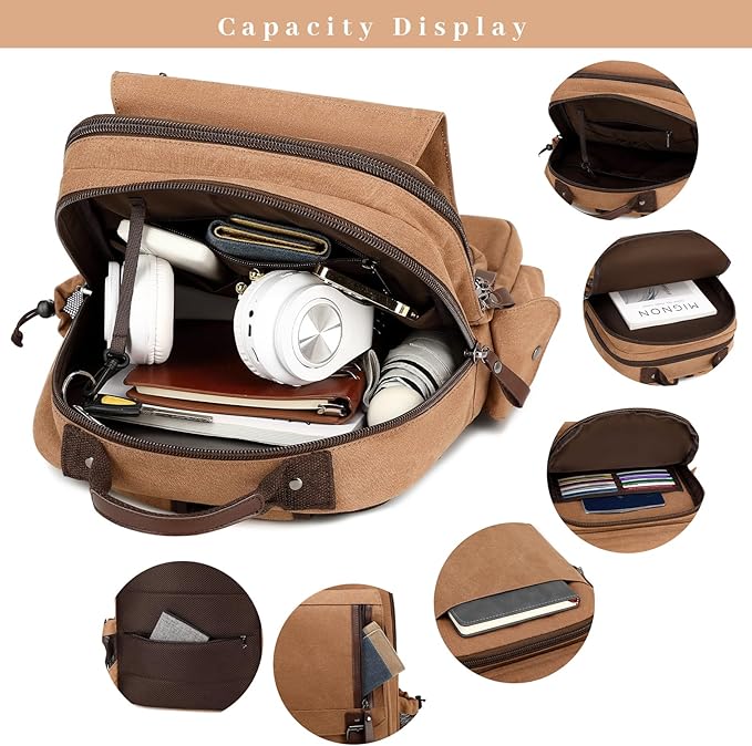 Lanola Water-resistant Canvas Backpack with Anti-Theft Pocket, Daypacks Fits 15.6 Inch Laptop for Men Perfect for Work, Travel, Daily Use (Grey)