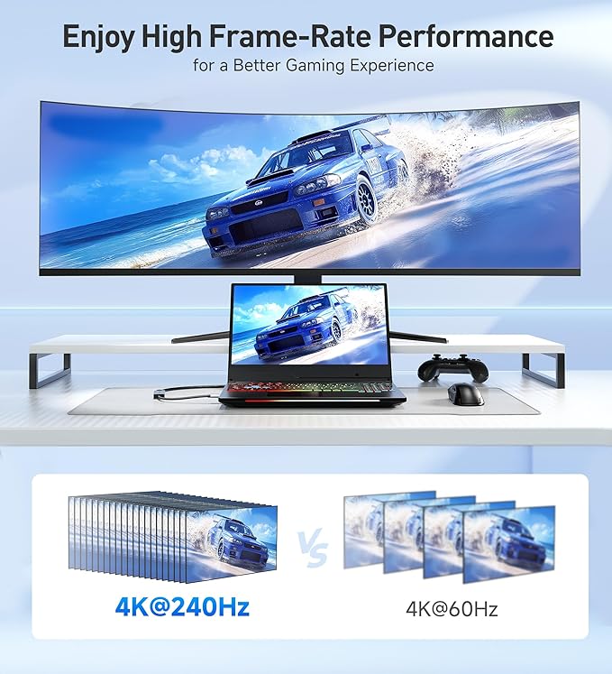 Cable Matters 48Gbps USB C to HDMI 2.1 Adapter with 140W Charging for MacOS, Windows, Supports [4K@240Hz /8K@60Hz HDR], Thunderbolt to HDMI Adapter, Compatible for MacBook, XPS, NO VRR Support