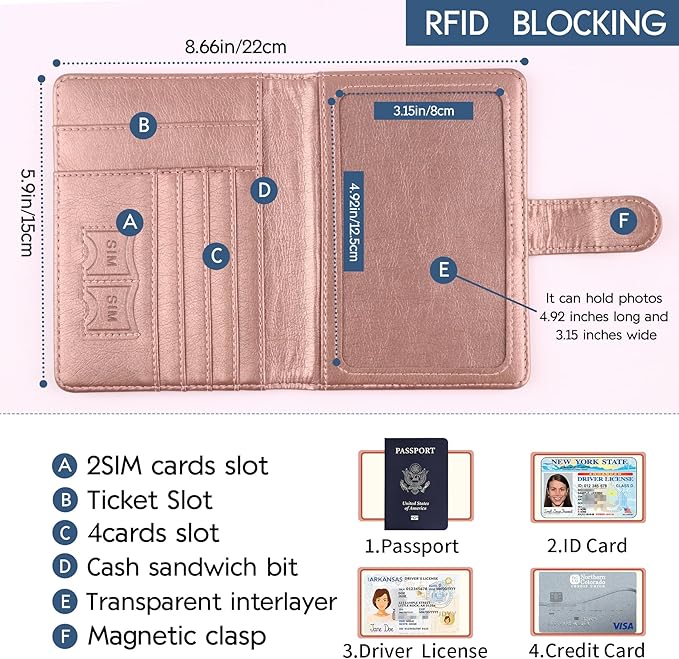 Passport Holder and Card Slot Combo RFID Blocking Leather Family Travel Passport Wallet Travel Accessories for Men Women US Passport Cover (Travel Coffee color)
