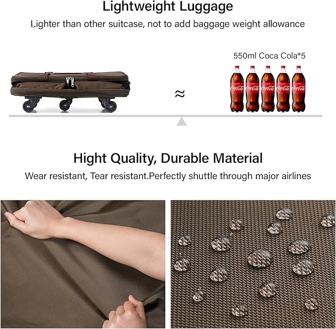 Hanke Expandable Collapsible Luggage with Wheels Suitcase, Rolling Travel Bag, Duffel Garment Tote Bag for Men Women, Lightweight Suitcase, Large Capacity Luggage with Spinner Wheel (Coffee)