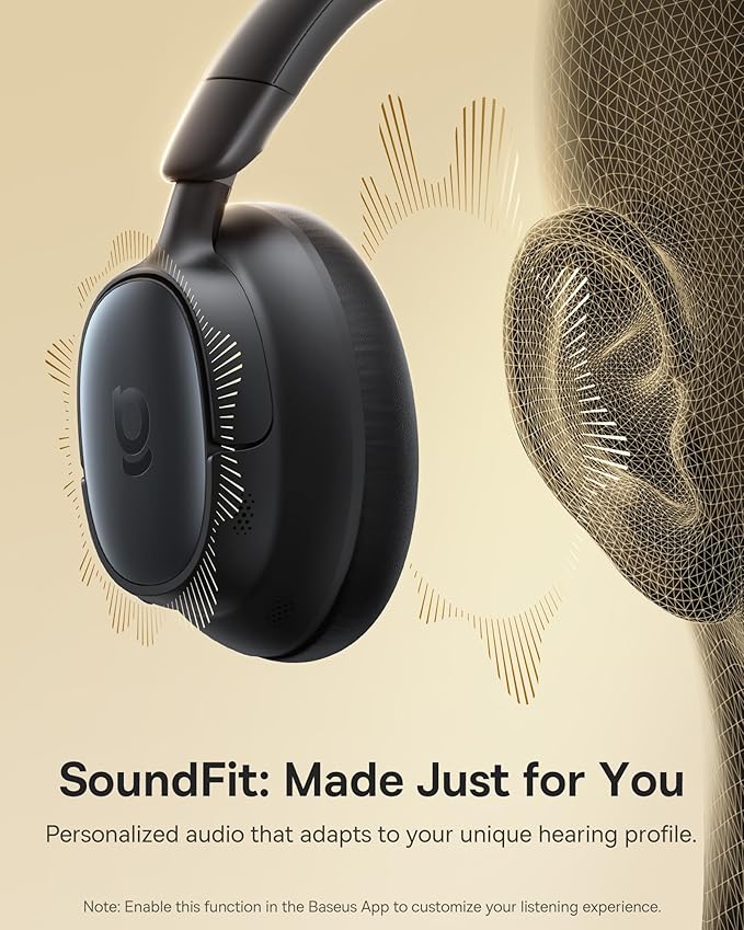 Baseus Bowie MH1 Adaptive Active Noise Cancelling Headphones, Real-Time Adaptive Hybrid ANC, SuperBass 2.0, LDAC Hi-Res Sound, 80H Playtime, Comfortable Fit, Clear Calls, Bluetooth 6.0 -Cosmic Black