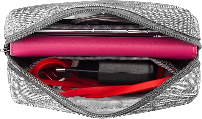 E-Tree Small Makeup Bag, Cosmetic Toiletry Skin Care Make up Little Items Pouch for Purse, Zipper Mini Tech Charger Cable Electronic Organizer Case, Travel Accessories for Women Men Teen, Grey