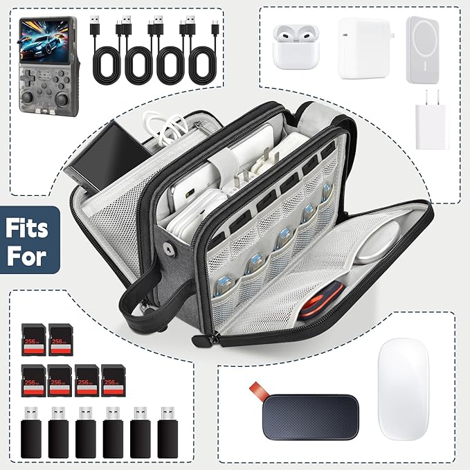 Electronics Organizer, Cable Bag, Travel Essentials Cord Storage Case, Tech Accessories Pouch for Charger, Phone, Power Bank, USB Flash Drive, SD Cards (Box Only)