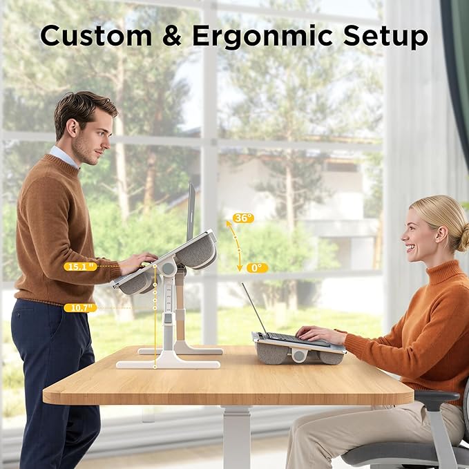 FoldWise 2-in-1 Lap & Bed Desk with Soft Cushions - Adjustable Height & Angle, Foldable Laptop Stand for Bed & Couch - Wrist Rest, iPad Holder, Stopper & Non-Slip Leather - Bed Table for Adults & Kids