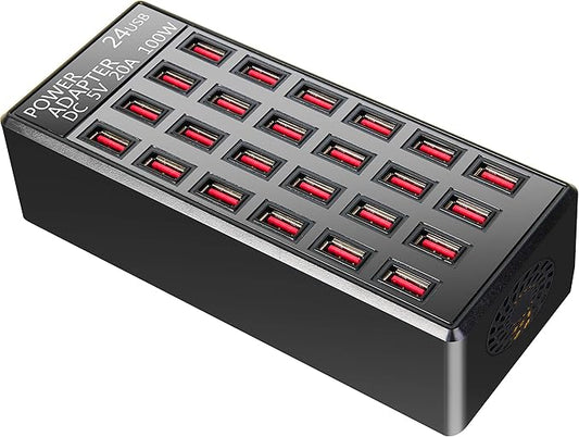100w 24(20A) Port, USB Fast Charging Station,Travel Desktop USB Rapid Charger,Multi Ports Charging Station Organizer Compatible with Smartphones,Tables,and More Devices