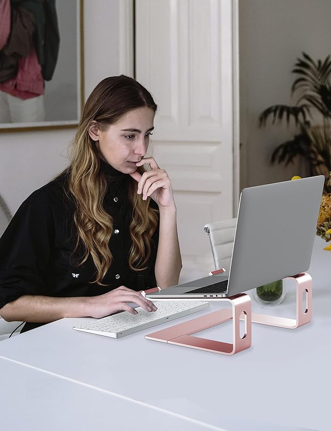 ALASHI Laptop Stand for Desk, Aluminum Computer Riser, Ergonomic Notebook Holder, Detachable Metal Laptops Elevator, PC Cooling Mount Support 10 to 15.6 Inches Notebook, Pink