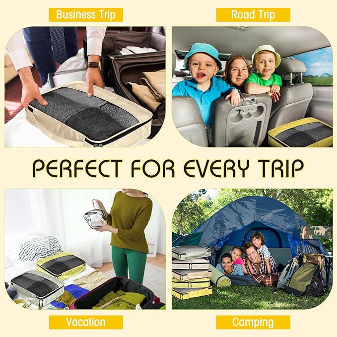 5 Pcs Packing Cubes for Suitcase Large Travel Cubes Carry on Luggage Organizer Bags for Clothes Accessories(L,Yellow)