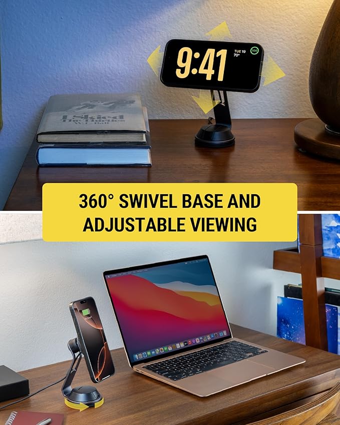 Scosche MagicMount Charge Pro Qi2 Home/Office MagSafe Suction Mount, 15W Fast Wireless Charger Magnetic Cell Phone Holder Compatible with iPhone 16/15/14/13/12 Pro Max Plus and Samsung Galaxy S25