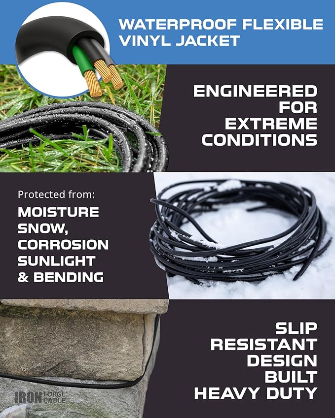 Iron Forge Cable 50 Ft Black Outdoor Extension Cord, 16/3, 50 Foot Outdoor Extension Cord, 3 Prong, Weatherproof - Great for Outside Use