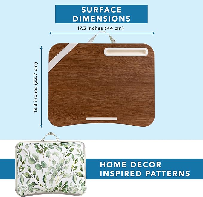 LAPGEAR Designer Lap Desk 2-Pack with Storage Basket, Phone Slot & Device Ledge – Watercolor Leaves – Fits Laptops up to 15.6" – Style No. 70412