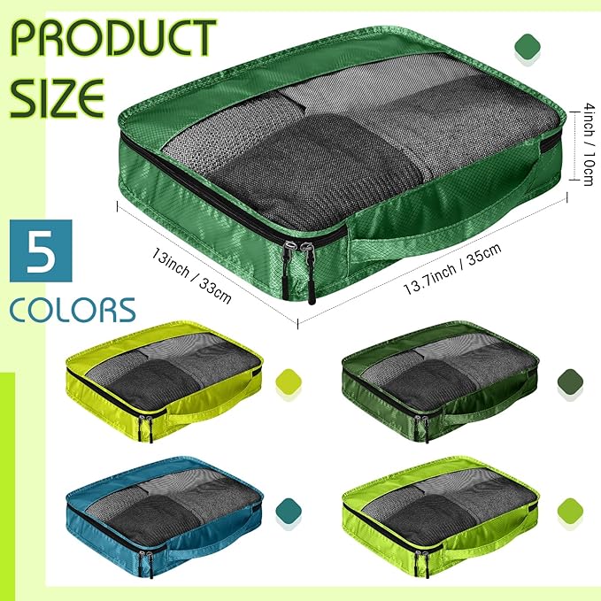 5 Pcs Packing Cubes for Suitcase Large Travel Cubes Carry on Luggage Organizer Bags for Clothes Accessories(M,Green)