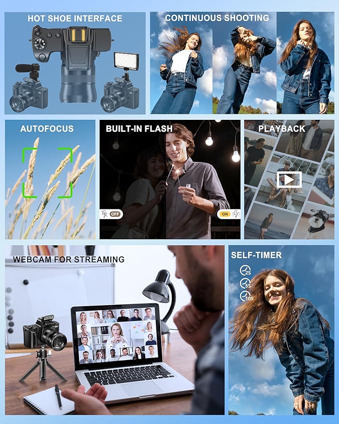 True 5K Digital Camera for Photography - 80MP WiFi Vlogging Camera for YouTube with 4.0" Touch Screen - UHD Autofocus Video Cameras with One-Touch Macro, 18X Zoom, Lens Cap, 3000mAh Battery, 32GB Card