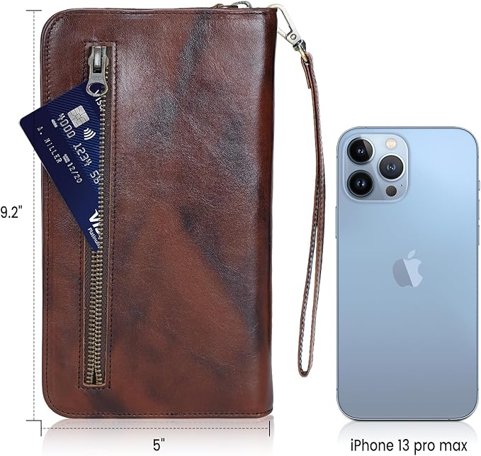 Polare Full Grain Leather Family Travel Passport Wallet and Documents Organizer RFID Blocking Case Holder Fits 6 Passports for Men and Women