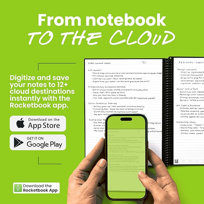 Rocketbook New Core Reusable Spiral Notebook, Executive Size 6x8.8, Gray - Lined Pages, App-Connected, Erasable, Durable Cover, Ideal for School, Work, and Creative Projects