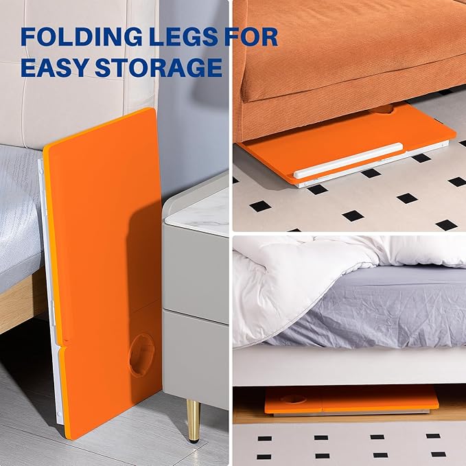 Laptop Desk for Bed Couch, Adjustable Foldable Bed Table with Cup Holder, Breakfast Serving Tray, Portable Laptop Lap Desk Stand for Working Reading Writing Eating Gaming (Orange)