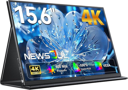 Newsoul 15.6” 4K UHD Portable Monitor, 3840x2400 Display, 100% Adobe sRGB, 600 Nits Brightness, 16:10 Aspect Ratio, HDR, USB-C HDMI Second Screen for Laptop/MacBook/Phone/Game Consoles