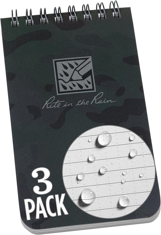 Rite in the Rain Weatherproof Top Spiral Notebook, 3”x 5”, NightHawk Camo Cover, Universal Pattern, 3 Pack (No. NHC35-3)