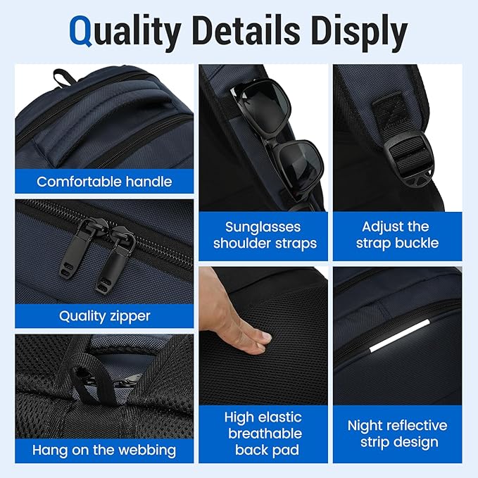 Business Laptop Backpack, 17.3 Inch Travel Laptop Bag Rucksack with USB Charging Port, Water-Resistant Bag Daypack for Work College Computer Men Women Backpack (Navy)