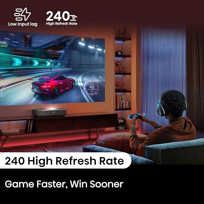 Hisense PL2, Ultra Short Throw Home Theater Laser Projector, 80” – 150”, 4K UHD, 2,700 Lumens, 3000:1 Contrast, Dolby Vision & Atmos, 3D, Google TV, WIFI 6E