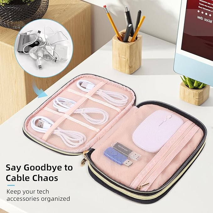 Electronics Organizer Travel Case, Charger Bag Cord Organizer Travel, Compact Tech Pouch Cable Organizer Bag for Charger, Cords, Phone, Headphones, Flash Drive, SD Card(Black, Small-Double Layer)