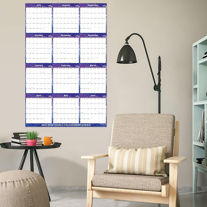 2025-2026 Yearly Wall Calendar - annual calendar with Thick Paper, July 2025 - June 2026, X Large, 34.7" x 22.8" (2025-2026 Yearly Wall Calendar - Purple Star)