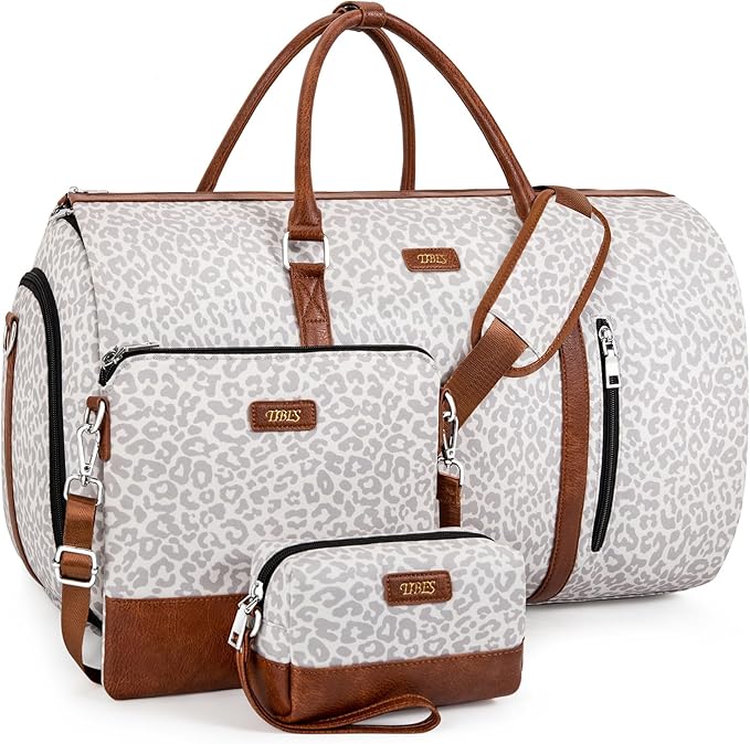 4pcs Convertible Garment Duffel Bag for Travel - 50L 2-in-1 Carry On Weekender Overnight Bag with Toiletry Bag, Fits Suits & Dresses, Trolley Sleeve, Hanging Suit Compartment, Waterproof Shoe Pocket