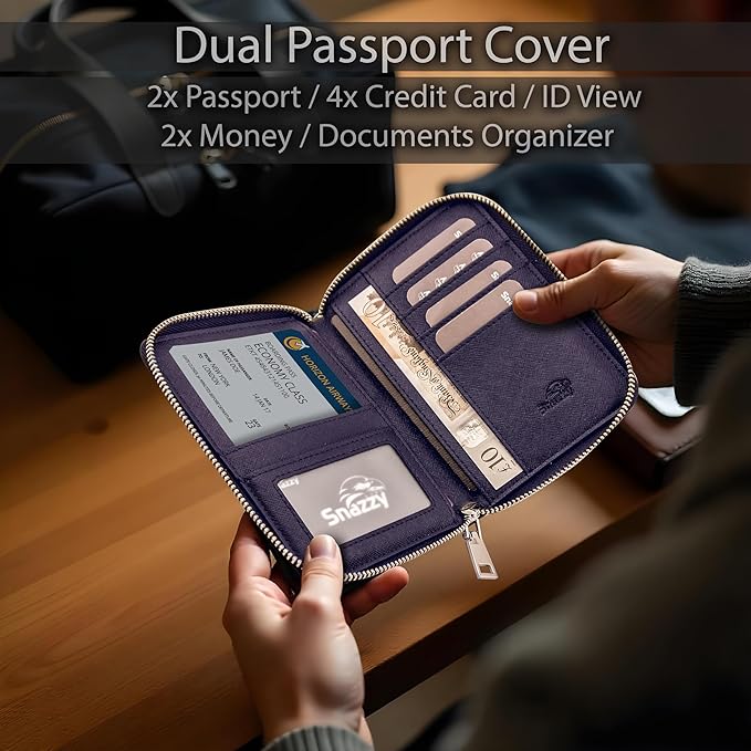 RFID Travel Wallet Passport Holder w/Zipper - Organizer Bag for Travel Documents – Safety Essentials Cover for Men Women