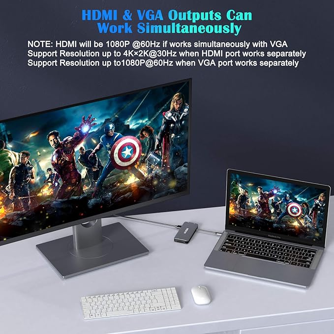 USB C Hub Multiport Adapter-10 in 1 Portable Dongle with 4K HDMI, VGA, Ethernet, 3 USB Ports, Audio, PD Charger, SD/Micro SD Card Reader Compatible for MacBook Pro, XPS More Type C Devices.