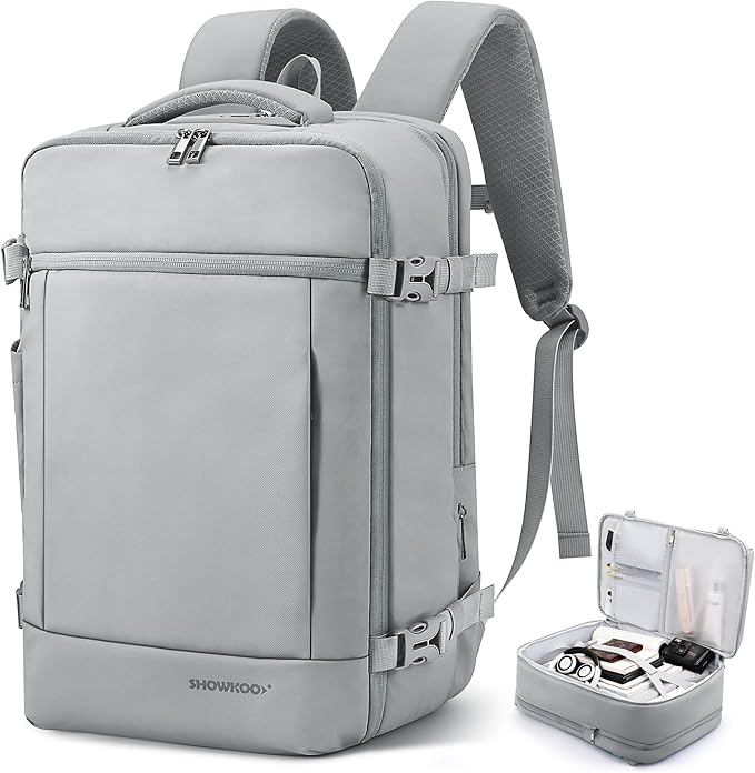 SHOWKOO 40L Travel Backpack for Men & Women, Airline Approved Carry On Laptop Backpack Fits 17.3", Waterproof Personal Item Bag Expandable Large Capacity Weekender Backpack