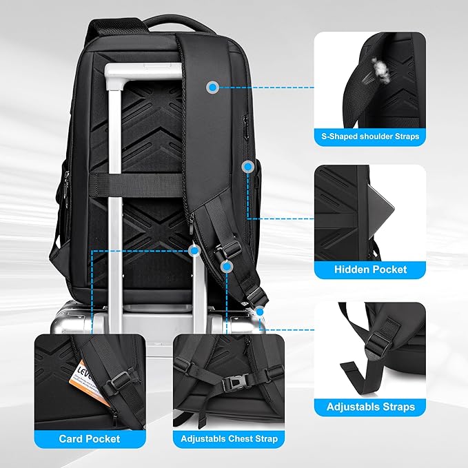 Business Travel Backpack for Men, Expandable Water Resistant 17 Inch Laptop Backpack with USB Port, Black Computer Backpack for College/Work