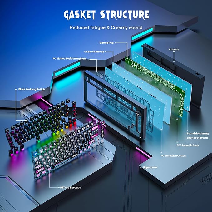 Redragon K732 Wireless Mechanical Keyboard, Anodized All Aluminum Alloy, Cyber Mecha Style Gasket RGB Gaming Keyboard with Pre-Lubed Linear Switches, PC+PBT, 75％ Tri-Mode Hot Swap Programmable for PC