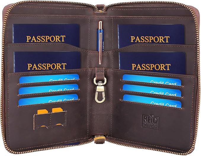 STAR VISTA Lorenzo Full Grain Leather Family Passport Wallet for 4, Large Travel Document Organizer for Exquisite Voyagers, Multi-Currency Compartments, RFID Blocking, AirTag Track, Dark Brown