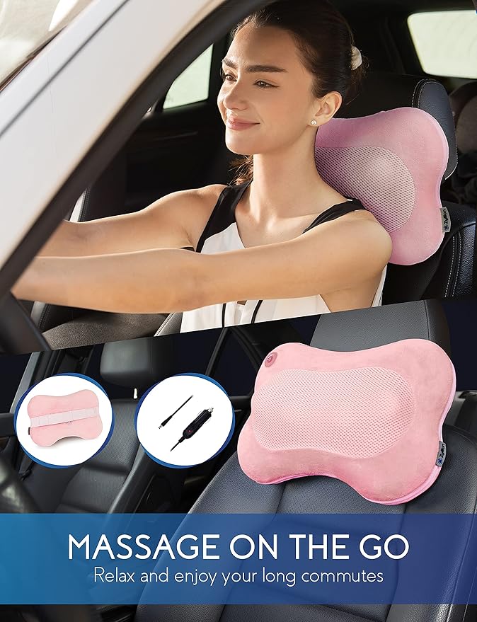 Zyllion Shiatsu Back and Neck Massager with Heat - 3D Electric Kneading Deep Tissue Massage Pillow for Muscle Pain Relief, Pink, ZMA-13